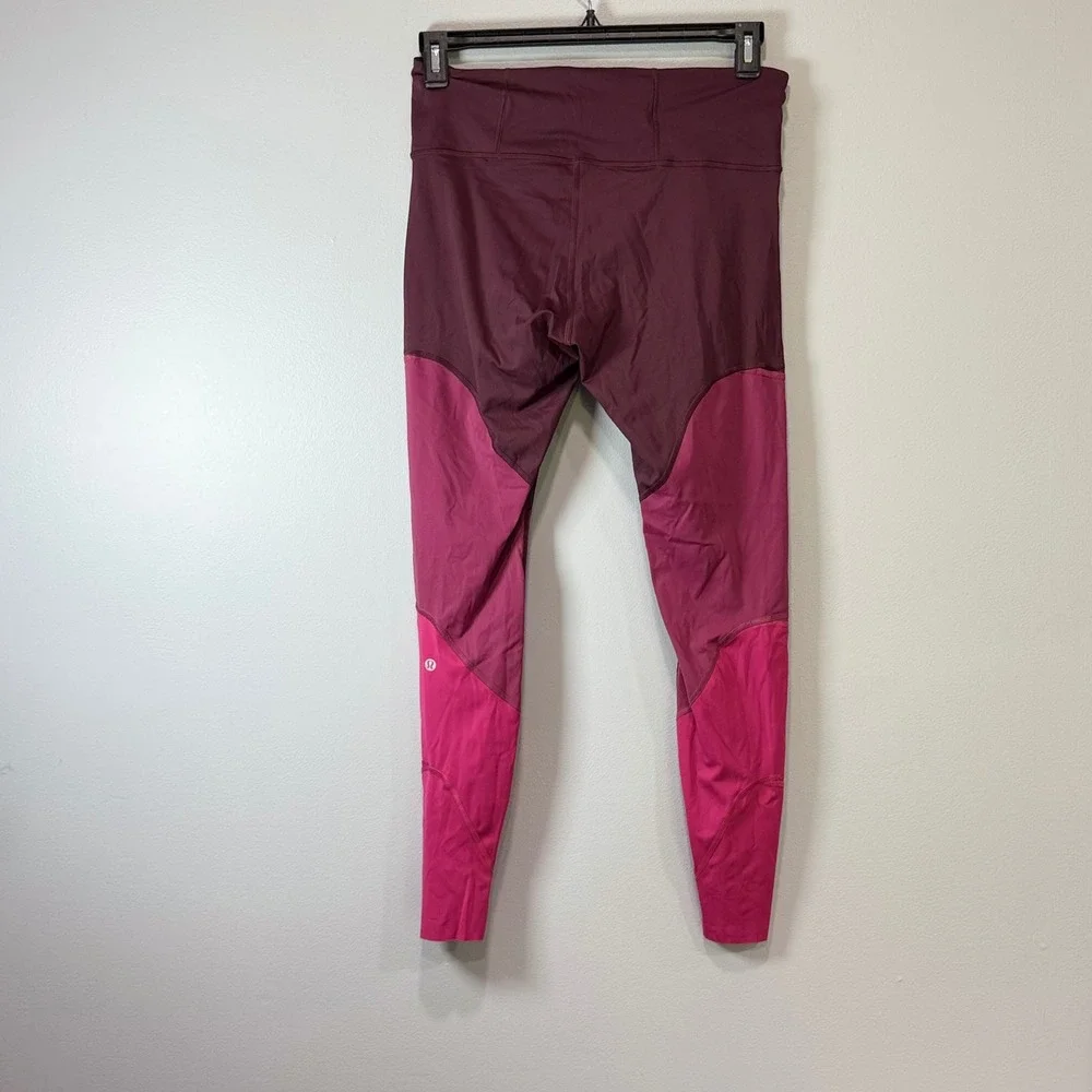Lululemon Colorblock Mesh High Rise Leggings‎ Burgundy Pink Size 10